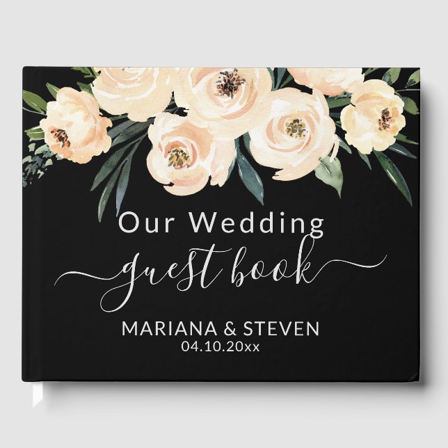 Floral Beige Blush sur Black Mariage livre d'hôtes (Recto)