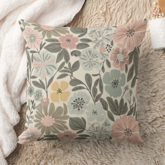 Floral Beige Boho Kissen (Decke)