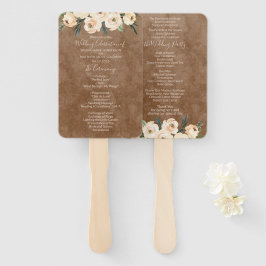 Floral Beige Brown Hochzeitsprogramm Hand Fan Fächer