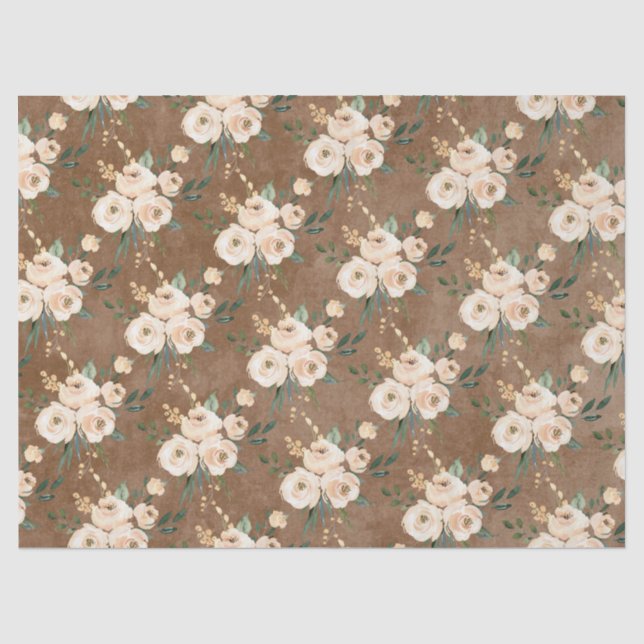Floral Beige Brown Wedding Seidenpapier (Vorderseite)