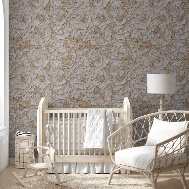Floral beige Creme Rose Muster chic Tapete (Kinder)