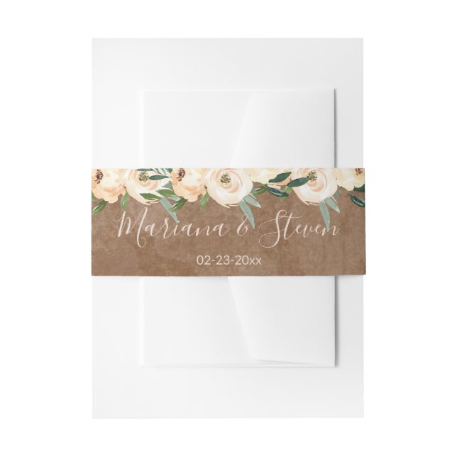 Floral Beige Gold auf Brown Wedding Inv Einladungsbanderole (Vorderseite Beispiel)