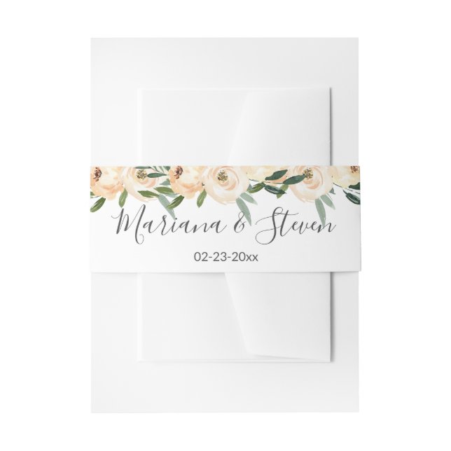 Floral Beige Gold Wedding Einladungsbanderole (Vorderseite Beispiel)