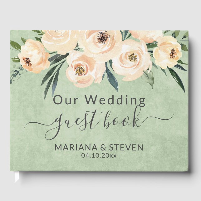 Floral Beige Green Wedding Gästebuch (Vorderseite)