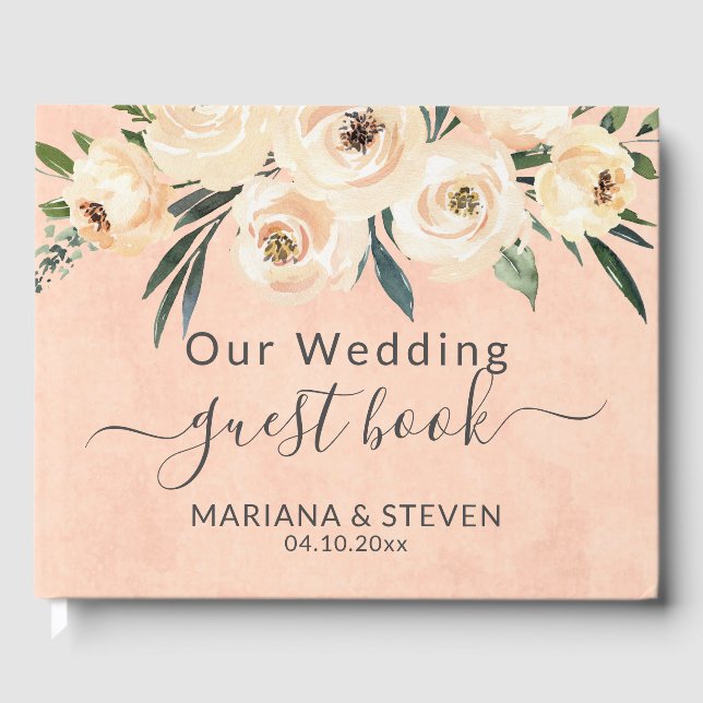 Floral Beige Peach Wedding Gästebuch (Vorderseite)