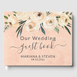 Floral Beige Pêche Mariage livre d'hôtes