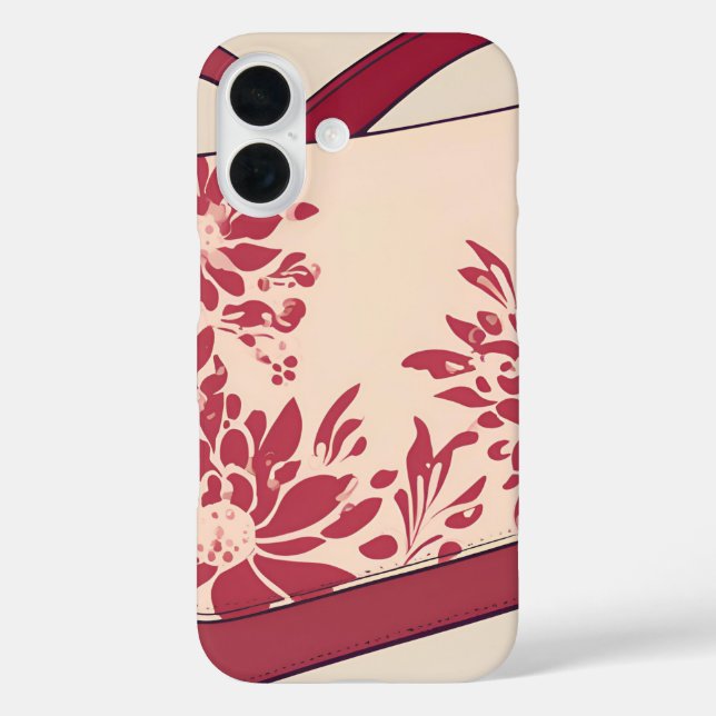 Floral Beige & Red AI art iPhone 16 Hülle (Rückseite)