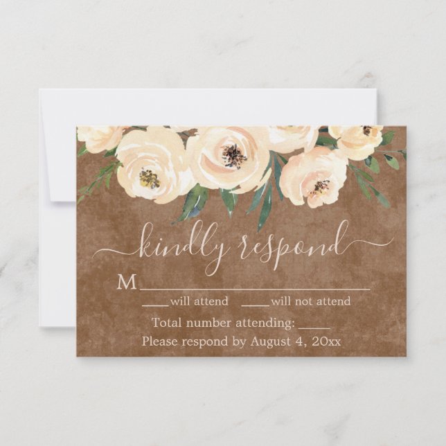 Floral Beige Rose Gold Brown RSVP Card Dankeskarte (Vorderseite)