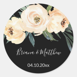 Floral Beige Schwarze Gastgeschenke Hochzeiten Runder Aufkleber