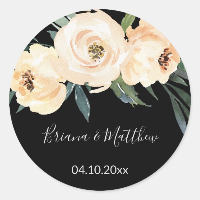 Floral Beige Schwarze Gastgeschenke Hochzeiten Runder Aufkleber (Vorderseite)