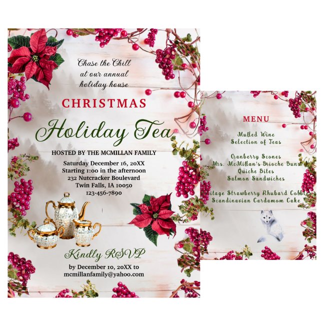 Floral & Berries Christmas Holiday Tea Invitation (Créateur téléchargé)