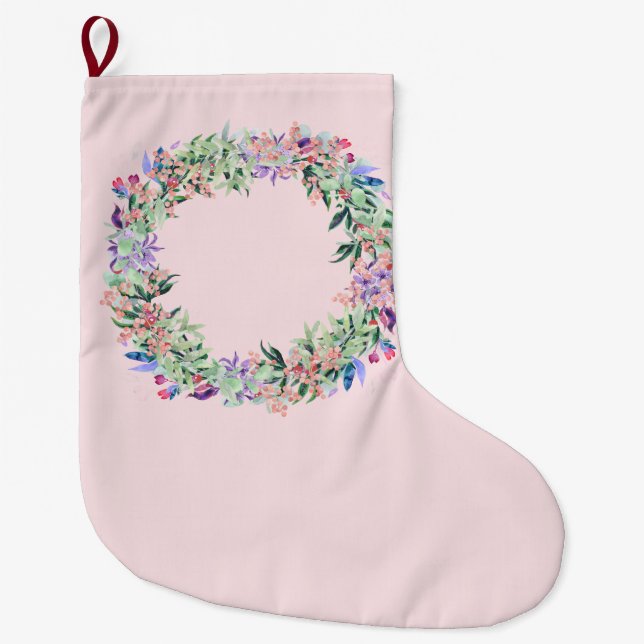 Floral Berries Wreath Großer Weihnachtsstrumpf (Vorderseite)