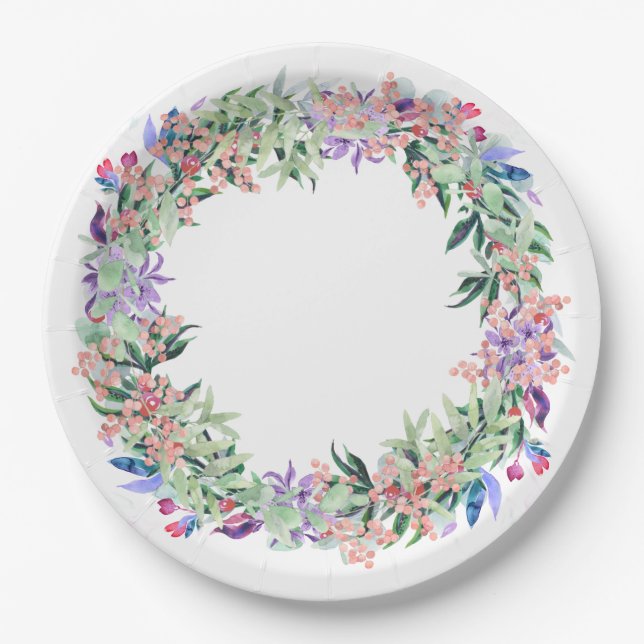 Floral Berries Wreath Pappteller (Vorderseite)