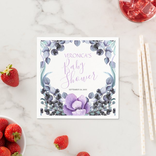 Floral Berry Lila Baby Dusche Serviette (Beispiel)