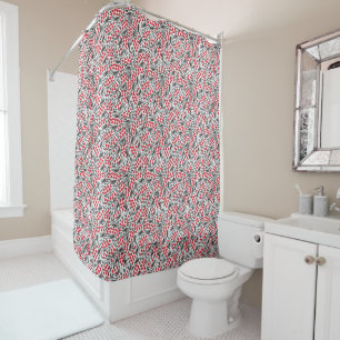 Floral Berry Muster Grau Rot Duschvorhang