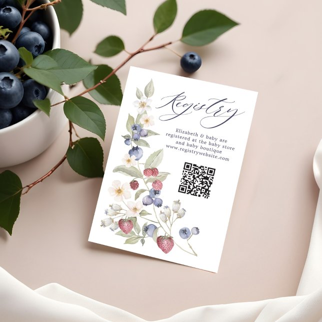 Floral Berry Sweet Baby Shooting QR Code Registrie Begleitkarte (Floral Berry Sweet Baby Shower QR Code Registry Enclosure Card)