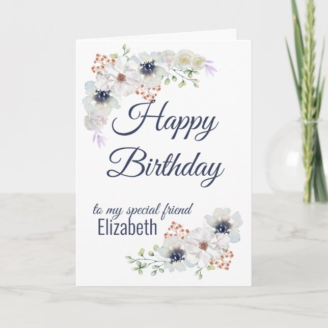 Floral Best Friend Happy Birthday Karte (Vorderseite)