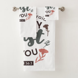 Floral Bible Verse Art 'I put my trust in you' Badhandtuch Set