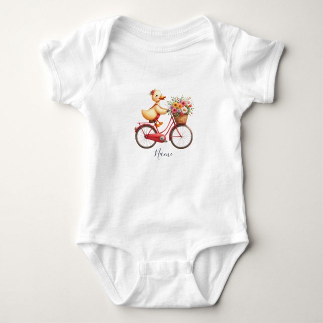 Floral Bicycle Duck Baby Bodysuit Baby Strampler (Vorderseite)