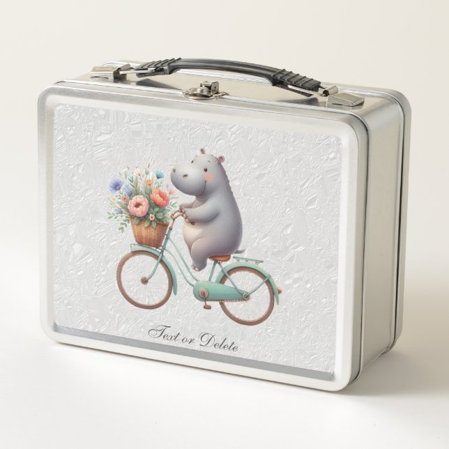 Floral Bicycle Hippo Metal Lunch Box (Vorderseite)