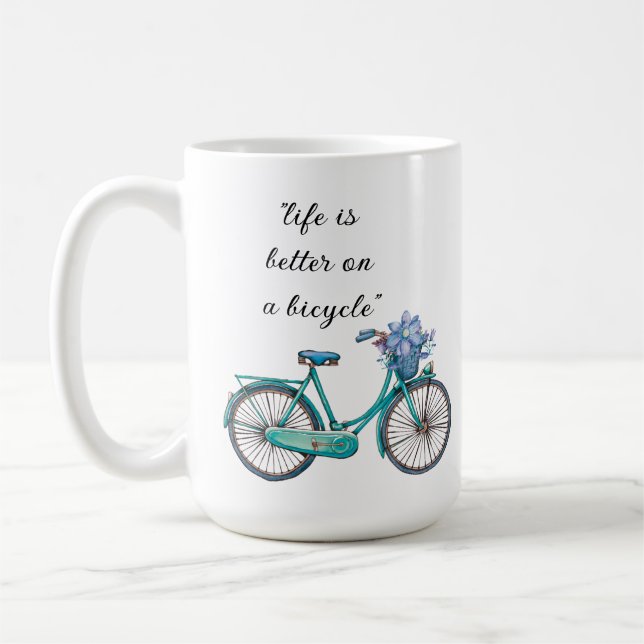 Floral Bicycle Watercolor Design Boho Chic Coffee  Kaffeetasse (Links)