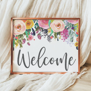 Floral Bienvenue Boho Bohemian Wall Art Poster