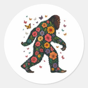 Floral Bigfoot Sasquatch Retro Farbige Blume Gi Runder Aufkleber