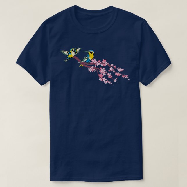Floral Bird Animal Lover Sakura Cherry Blossom Hum T-Shirt (Design vorne)
