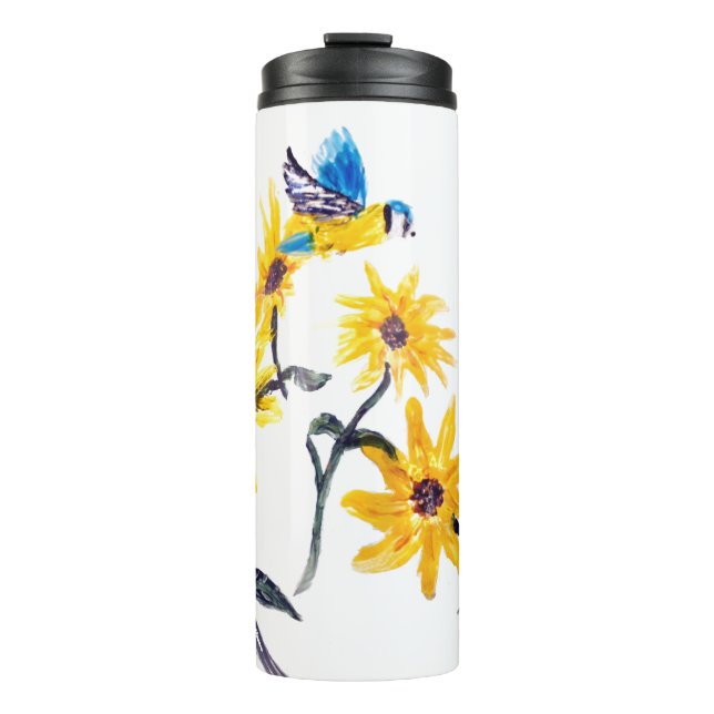 Floral Bird Art Bluetit Thermosbecher (Vorderseite)