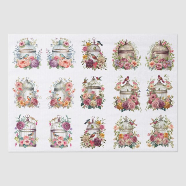 Floral Bird Cages for Small Decoupage Projects Seidenpapier (Vorderseite)