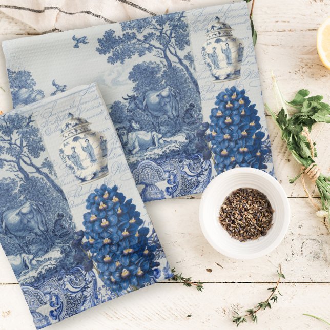 Floral Birds English Garden Toile Blue und White Geschirrtuch (Von Creator hochgeladen)