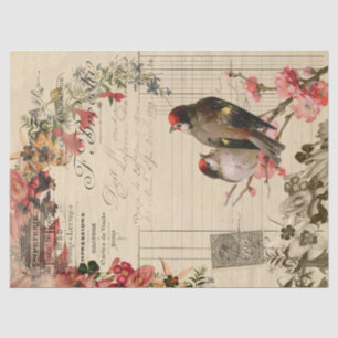 Floral Birds Ephemera Decoupage Seidenpapier