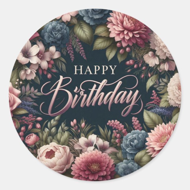 Floral Birthday Aufkleber (Vorderseite)