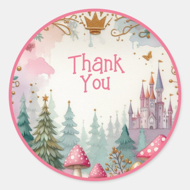 Floral Birthday Fairy Birthday Pink Princess Party Runder Aufkleber (Vorderseite)