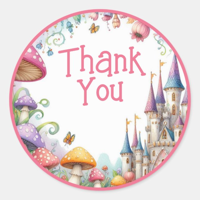 Floral Birthday Fairy Birthday Pink Princess Party Runder Aufkleber (Vorderseite)