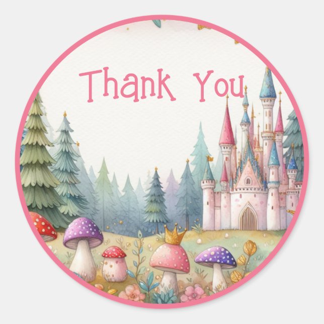 Floral Birthday Fairy Birthday Pink Princess Party Runder Aufkleber (Vorderseite)