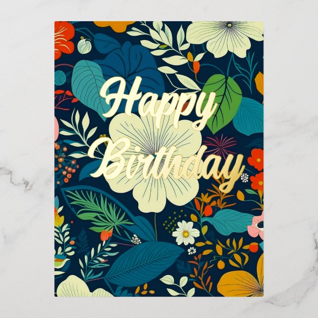 Floral Birthday Folien Feiertagspostkarte (Vorderseite)