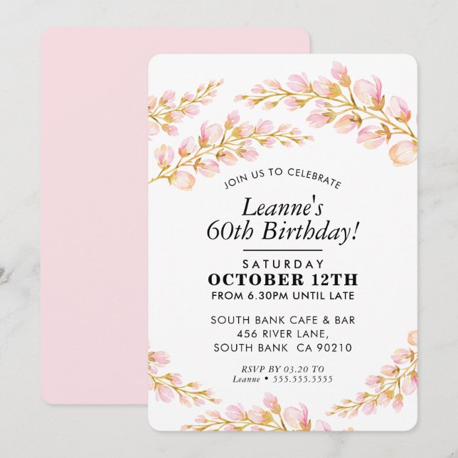 FLORAL BIRTHDAY PARTY INVITE stilvolle hübsch rosa Einladung (Vorne/Hinten)