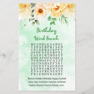Floral Birthday Word Search Game