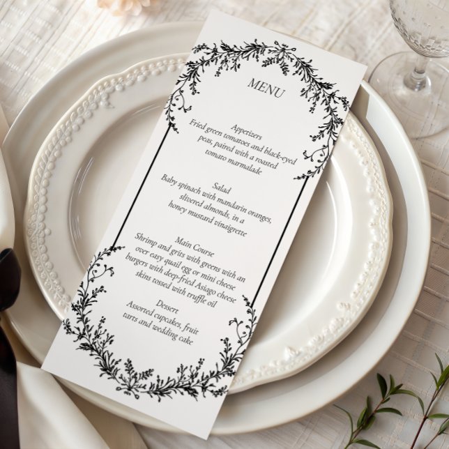 Floral Black and White Line Art Wedding | Menu (Créateur téléchargé)