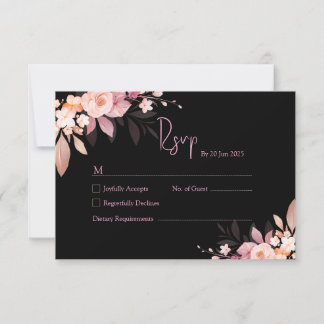 Floral Black & Blush Rose Hochzeit RSVP Karte