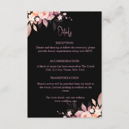 Floral Black & Blush Rose Wedding Begleitkarte