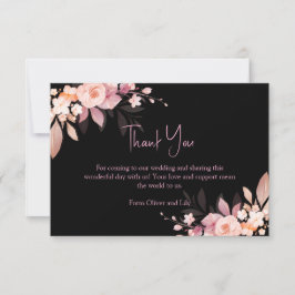Floral Black & Blush Rose Wedding  Dankeskarte