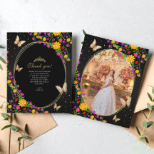 Floral Black Butterfly Quinceñera Foto