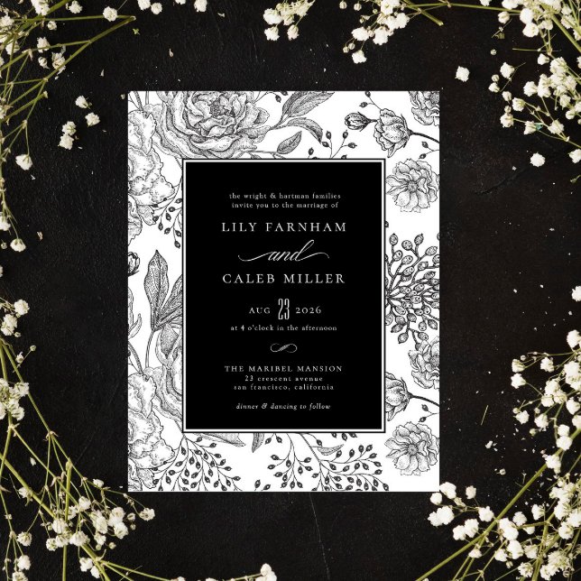 Floral Black Elegant Wedding Einladung (Von Creator hochgeladen)