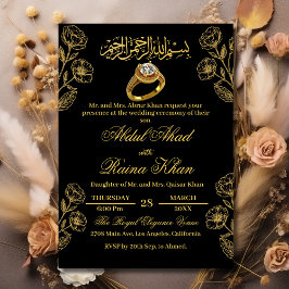 Floral Black Gold Muslim Islamische Verlobung Einladung