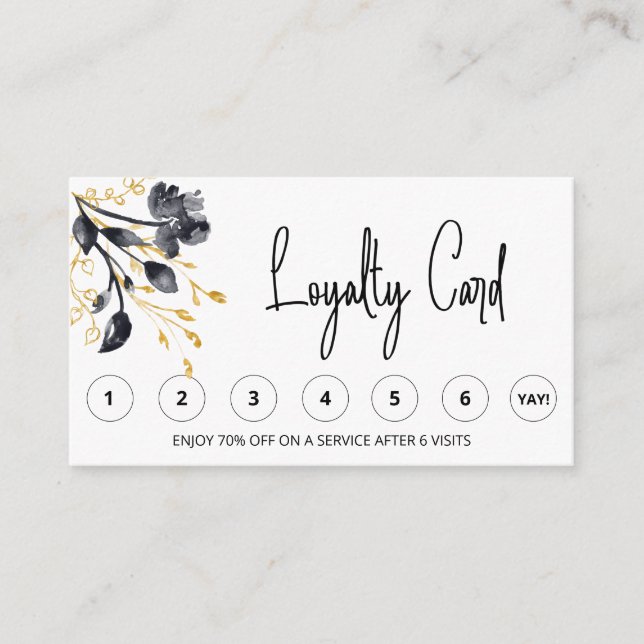 *~* FLORAL Black Gold QR LOGO Rewards Vielen Dank  Treuekarte (Vorderseite)