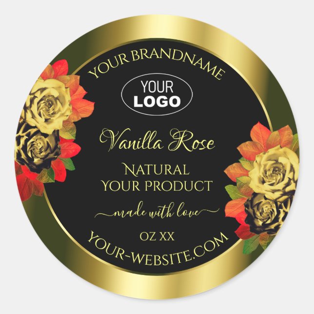 Floral Black Gold Shimmer Produit Étiquette Logo R (Devant)