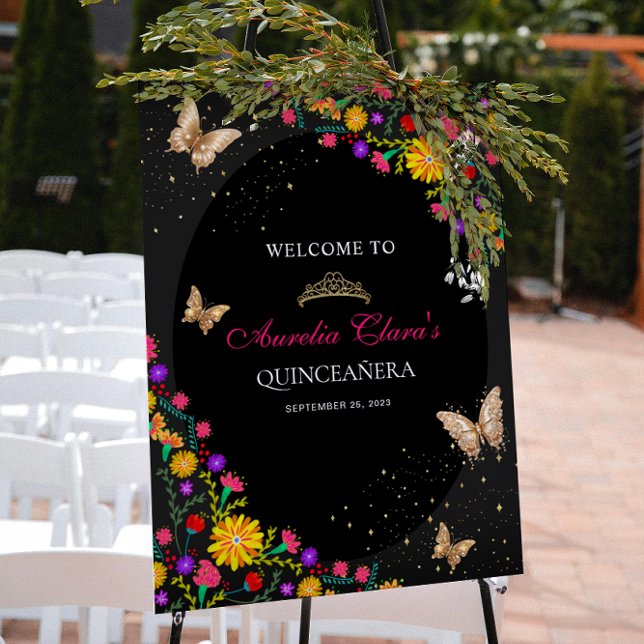 Floral Black Gold Tiara Butterfly Mis Quinceañera Poster (Von Creator hochgeladen)