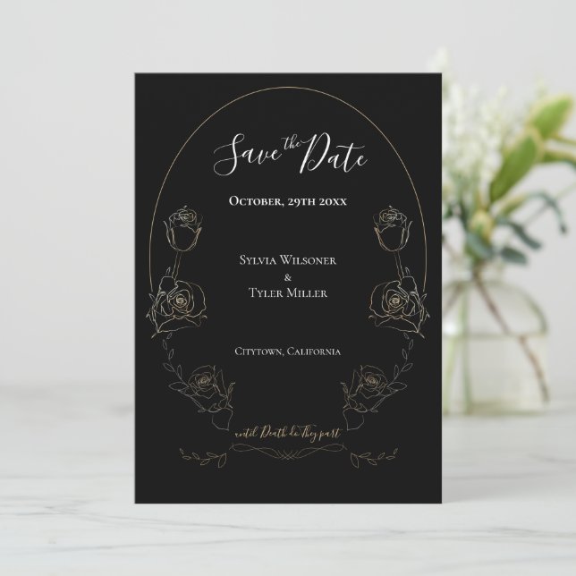 Floral Black Gothic Hochzeit speichern das Datum Save The Date (Stehend Vorderseite)